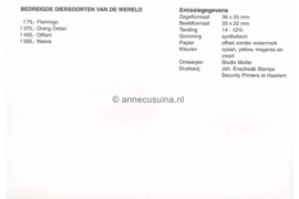 Republiek Suriname Zonnebloem Presentatiemapje PTT nr 136A en 136B Postfris Postzegelmapje Bedreigde diersoorten in de wereld 1999