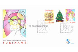 Republiek Suriname Zonnebloem E275 1219/1220 BP Onbeschreven FOTOLEVERING 1e Dag-enveloppe Brugpaar met kerstboom Als kinderzegel en als kerstzegel 2003