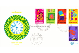 Suriname (Windroos) NVPH E93 (E93W) Onbeschreven 1e Dag-enveloppe Kinderpostzegels, onderwijs 1972