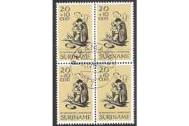 Suriname NVPH 472 Gestempeld (20 + 10 cent) (Blokje van vier) Paaszegels 1967