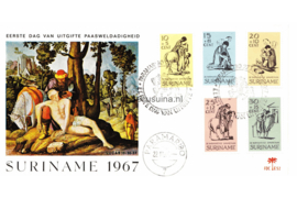 Suriname (Palmboom) NVPH E52 (E52P) Onbeschreven 1e Dag-enveloppe Paasweldadigheidszegels 1967