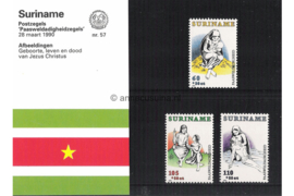 Republiek Suriname Zonnebloem Presentatiemapje PTT nr 57 Postfris Postzegelmapje Met toeslag als Paasweldadigheidszegels. Afbeeldingen van de geboorte, het leven en van de dood van Jesus Christus 1990
