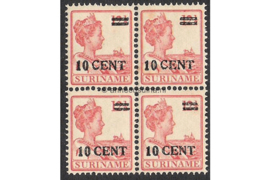 NVPH 112 Postfris (10 cent op 12 1/2 cent) (Blokje van vier) Hulpuitgifte Frankeerzegels der uitgifte 1913-1931, plaatselijk overdrukt in rood of zwart 1925