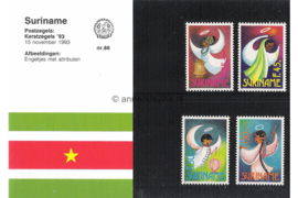Republiek Suriname Zonnebloem Presentatiemapje PTT nr 86 Postfris Postzegelmapje Kerstzegels Kerstengelen 1993