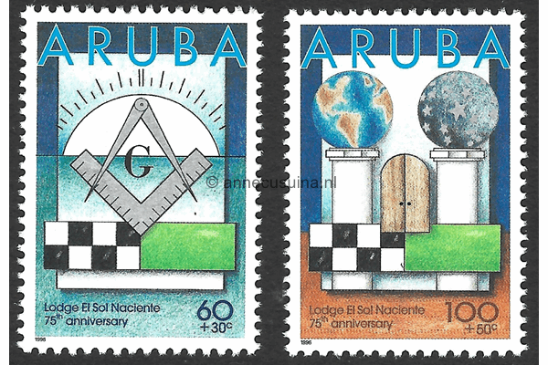 Aruba NVPH 180-181 Postfris Solidariteit, 75-jarig bestaan van de Vrijmetselaarsloge El Sol Naciente 1996