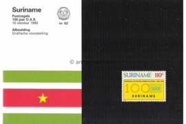 Republiek Suriname Zonnebloem Presentatiemapje PTT nr 62 Postfris Postzegelmapje 100-jarig bestaan van de Organisatie van Amerikaanse Staten (OAS) 1990