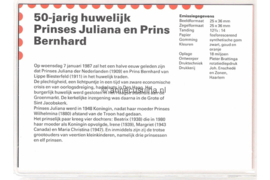 Nederland NVPH M43 (PZM43) Postfris Postzegelmapje Jubileumzegel, 50 jaar huwelijk 1987