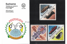 Republiek Suriname Zonnebloem Presentatiemapje PTT nr 51 en 51A Postfris Postzegelmapje Antieke en moderne auto's 1989