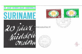 Suriname (Lion) NVPH E74 (E74L) Onbeschreven 1e Dag-enveloppe 20 jaar Middelbaar Onderwijs 1970