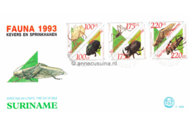 Republiek Suriname Zonnebloem E166 A en B Onbeschreven 1e Dag-enveloppe Surinaamse kevers 1993