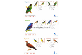 Republiek Suriname Zonnebloem E268 A, B en C Onbeschreven 1e Dag-enveloppe Vogels, voorkomend in Suriname op 3 enveloppen 2003