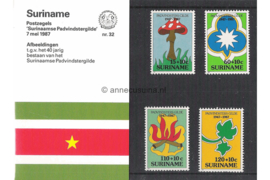 Republiek Suriname Zonnebloem Presentatiemapje PTT nr 32 Postfris Postzegelmapje 40 Jaar Surinaams Padvindersgilde 1987