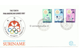 Republiek Suriname Zonnebloem E114 Onbeschreven 1e Dag-enveloppe De 10e Pan American Games van 7 t/m 23 augustus gehouden te Indianapolis 1987