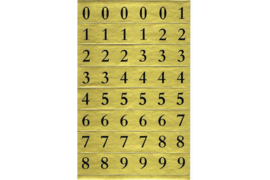 Velletje zwarte cijfertjes op goud rechthoekje (normaal lettertype)