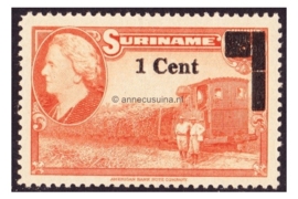 Suriname NVPH 284d Postfris Type II-Balk in twee delen ( 1 cent op 7 1/2 cent) Hulpuitgifte. Frankeerzegels van de uitgifte 1945 overdrukt in zwart 1950