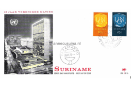 Suriname (Palmboom) NVPH E76 (E76P) Onbeschreven 1e Dag-enveloppe 25 jaar Verenigde Naties (U.N.O.) 1970