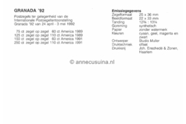 Republiek Suriname Zonnebloem Presentatiemapje PTT nr 74 Postfris Postzegelmapje De Internationale Postzegeltentoonstelling 'Granada' van 24 april t/m 3 mei in Granada 1992