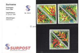 Republiek Suriname Zonnebloem Presentatiemapje PTT nr 134A en 134B Postfris Postzegelmapje Met afbeeldingen van Surinaamse bloemen 1999