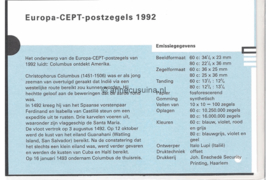 Nederland NVPH M95a (PZM95a) Postfris Postzegelmapje Europa CEPT, ontdekking Amerika 1992