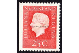 Nederland NVPH 939J Postfris Linkerzijde ongetand Fosforescerend papier (25 cent) Koningin Juliana ('Regina') rood, afkomstig uit boekje PB9F 1969