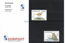 Republiek Suriname Zonnebloem Presentatiemapje PTT nr 161 Postfris Postzegelmapje Surinaamse vogels 2001