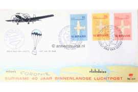 Suriname (Palmboom) NVPH E77 (E77P) Onbeschreven 1e Dag-enveloppe 40 jaar binnenlandse luchtpost 1970