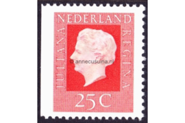 NVPH 940J Gestempeld Linkerzijde ongetand (25 cent) Koningin Juliana ('Regina') in nieuwe tekening (uit PB13 en PB14) rozerood 1973