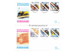 Republiek Suriname Zonnebloem E94 A en B Onbeschreven 1e Dag-enveloppe Antieke en moderne treinen op  2 enveloppen 1985