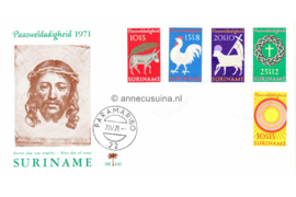 Suriname (Palmboom) NVPH E82 (E82P) Onbeschreven 1e Dag-enveloppe Paasweldadigheidszegels 1971