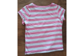 T-shirt korte mouw roze/wit gestreept met blauwe opdruk