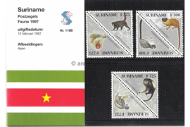 Republiek Suriname Zonnebloem Presentatiemapje PTT nr 116A en 116B Postfris Postzegelmapje Apen 1997