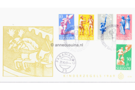 Suriname (Windroos) NVPH E70 (E70Wa) Onbeschreven 1e Dag-enveloppe Kinderpostzegels 1969