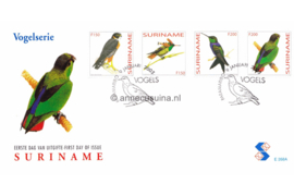 Republiek Suriname Zonnebloem E268 A, B en C Onbeschreven 1e Dag-enveloppe Vogels, voorkomend in Suriname op 3 enveloppen 2003