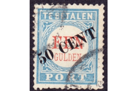 Nederland NVPH P28 (Type III) Gestempeld FOTOLEVERING (50 cent op 1 gld lichtblauw) Postzegel van 1 gulden van uitgifte 1881, overdrukt in zwart 1906