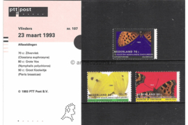 Nederland NVPH M107 (PZM107) Postfris Postzegelmapje Natuur en Milieu, vlinders 1993