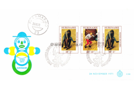 Suriname (Windroos) NVPH E88 (E88W) Onbeschreven 1e Dag-enveloppe Blok Kinderpostzegels. Pieter Breughel 1971