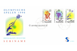 Republiek Suriname Zonnebloem E194 A en B Onbeschreven 1e Dag-enveloppe Olympische Centennial Zomerspelen te Atlanta op 2 enveloppen 1996