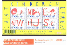 Nederland NVPH M385 (PZM385) Postfris Postzegelmapje Blok Kinderzegels, laat kinderen leren 2008