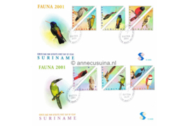 Republiek Suriname Zonnebloem E246 A en B Onbeschreven 1e Dag-enveloppe Surinaamse volgels op 2 enveloppen 2001