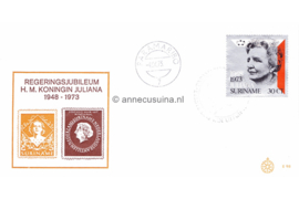 Suriname (Windroos) NVPH E98 (E98W) Onbeschreven 1e Dag-enveloppe Zilveren regeringsjubileum Koningin Juliana 1973