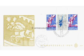 Suriname (Windroos) NVPH E71 (E71W) Onbeschreven 1e Dag-enveloppe Blok Kinderpostzegels 1969