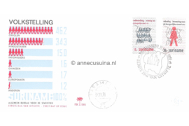 Suriname (Palmboom) NVPH E85 (E85P) Onbeschreven 1e Dag-enveloppe 50 jaar Volkstelling en Burgerlijke Stand 1971