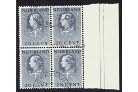 Nederland NVPH D37 Gestempeld (Met velrand Rechts) (20 cent) (Blokje van vier) COUR INTERNATIONALE DE JUSTICE 1951-1958