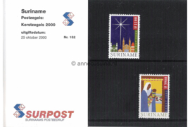 Republiek Suriname Zonnebloem Presentatiemapje PTT nr 152 Postfris Postzegelmapje Kerstzegels met afbeeldingen van Kerstmis 2000
