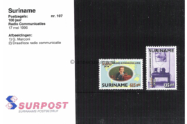 Republiek Suriname Zonnebloem Presentatiemapje PTT nr 107 Postfris Postzegelmapje 100 Jaar Radio Communicatie 1996