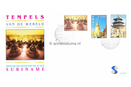 Republiek Suriname Zonnebloem E216 A en B Onbeschreven 1e Dag-enveloppe Tempels in de wereld op 2 enveloppen 1998