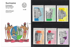 Republiek Suriname Zonnebloem Presentatiemapje PTT nr 66 Postfris Postzegelmapje Monumenten in Suriname 1991