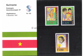 Republiek Suriname Zonnebloem Presentatiemapje PTT nr 123 Postfris Postzegelmapje Kerstzegels. Het kerstverhaal 1997