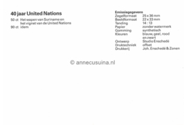 Republiek Suriname Zonnebloem Presentatiemapje PTT nr 15 Postfris Postzegelmapje Het 40-jarig bestaan van de Verenigde Naties 1985