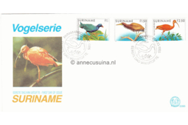 Republiek Suriname Zonnebloem E95 Onbeschreven 1e Dag-enveloppe Tropische vogels 1985